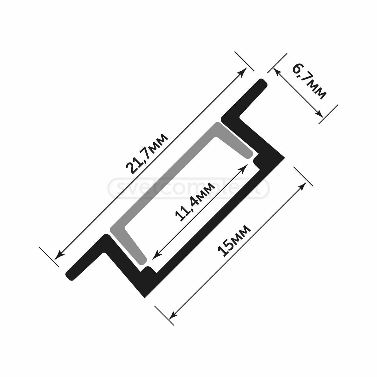 Профіль врізний LIGHT SET для LED стрічки AL LED PROF MORTISE 150 2м/уп, SET SILVER