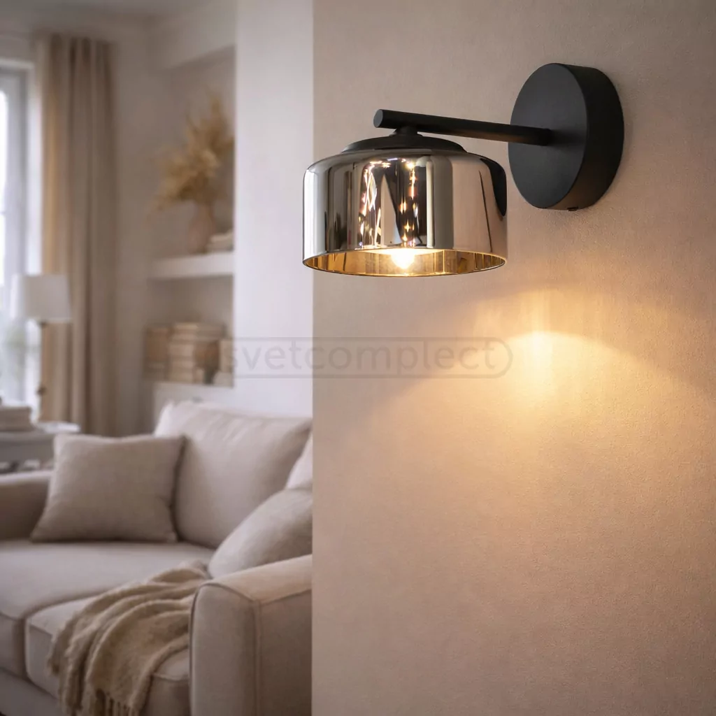 Бра DUSHA MS241-B 1 x GX53. max.12W. 100х190х140mm, метал/скло, чорний/димчатий, LIGHT SET