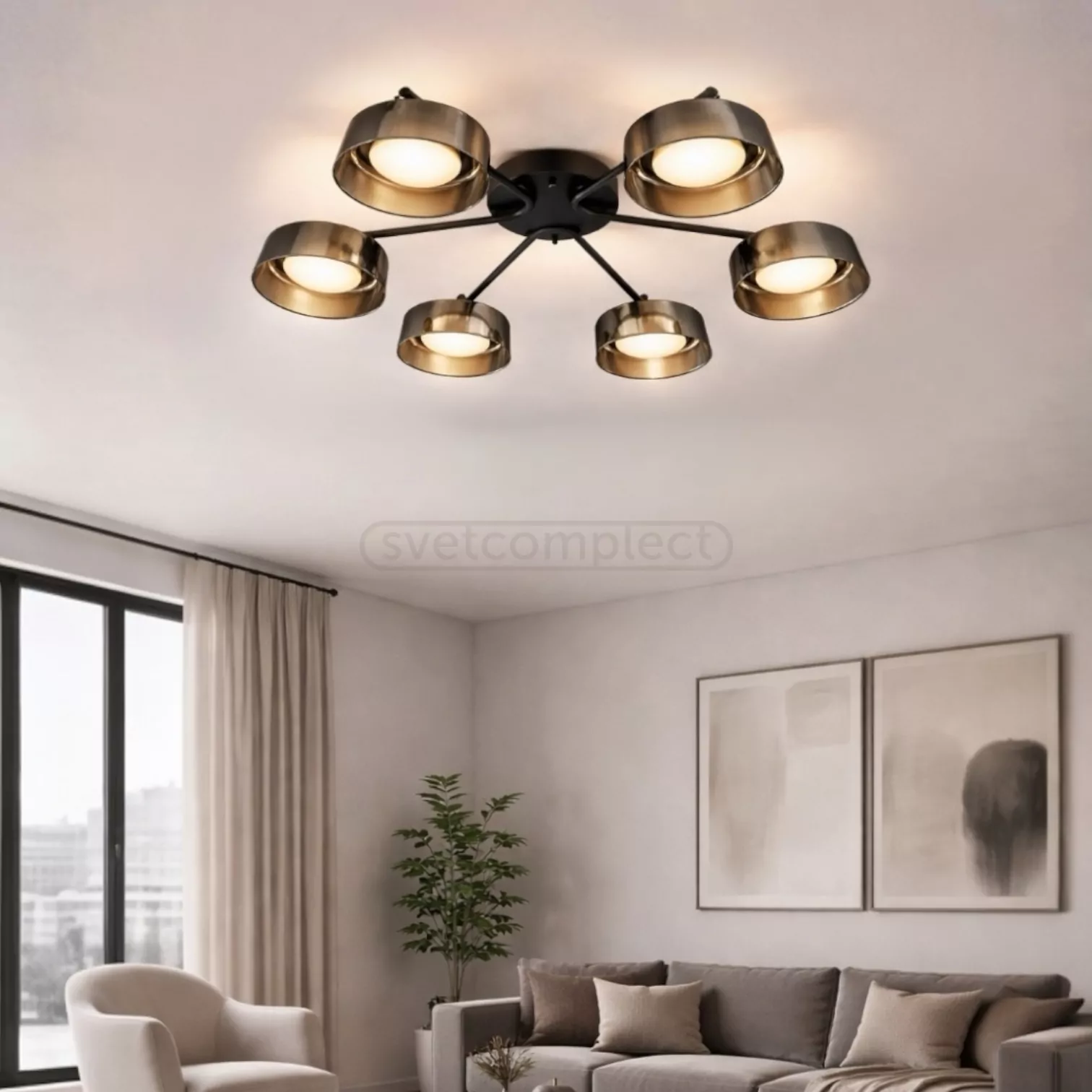 Люстра DUSHA MS228 - 6 x GX53. max.12W. 640х140mm, метал/скло, чорний/димчатий, LIGHT SET