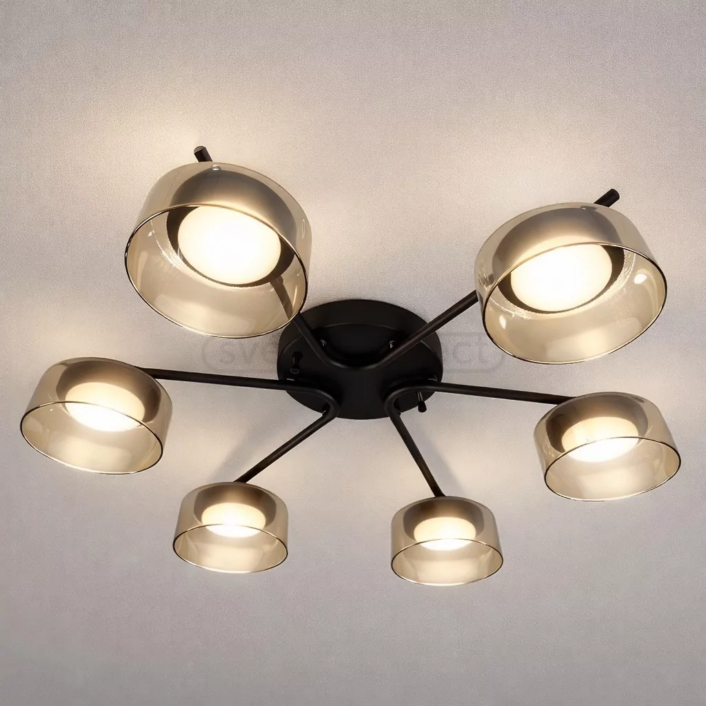Люстра DUSHA MS228 - 6 x GX53. max.12W. 640х140mm, метал/скло, чорний/бурштин, LIGHT SET