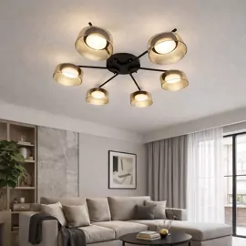 Люстра DUSHA MS228 - 6 x GX53. max.12W. 640х140mm, метал/скло, чорний/бурштин, LIGHT SET