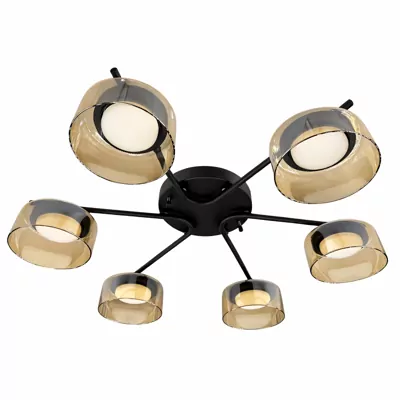 Люстра DUSHA MS228 - 6 x GX53. max.12W. 640х140mm, метал/скло, чорний/бурштин, LIGHT SET