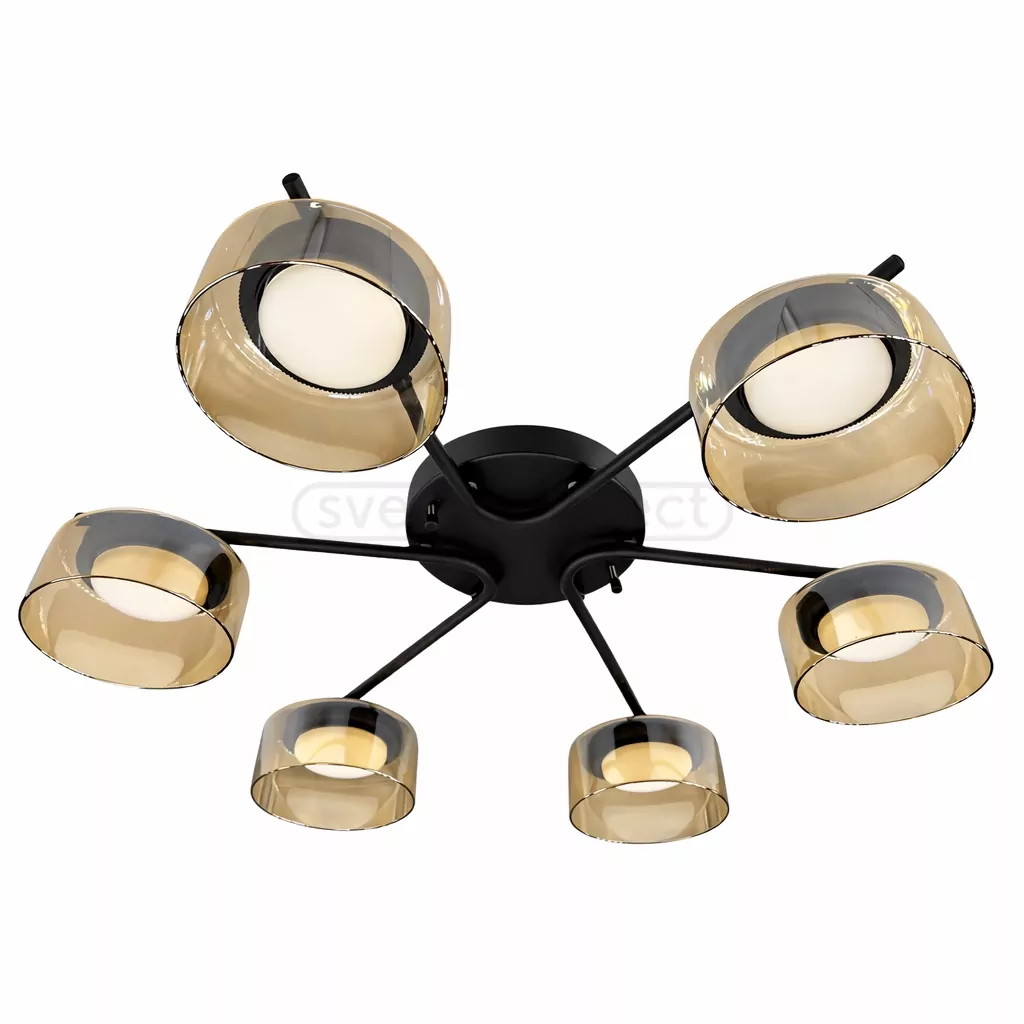 Люстра DUSHA MS228 - 6 x GX53. max.12W. 640х140mm, метал/скло, чорний/бурштин, LIGHT SET