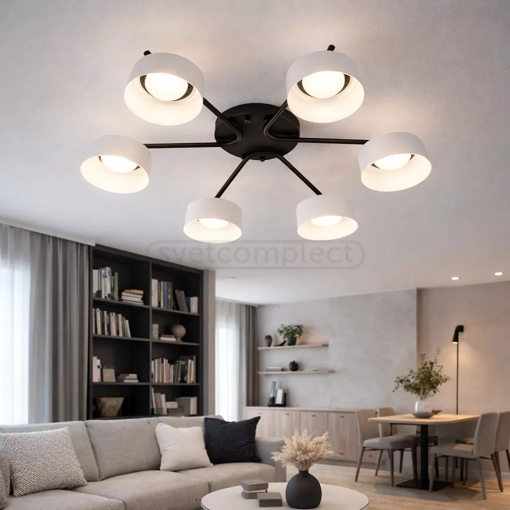 Люстра DUSHA MS228 - 6 x GX53. max.12W. 640х140mm, метал/скло, чорний/молочний, LIGHT SET