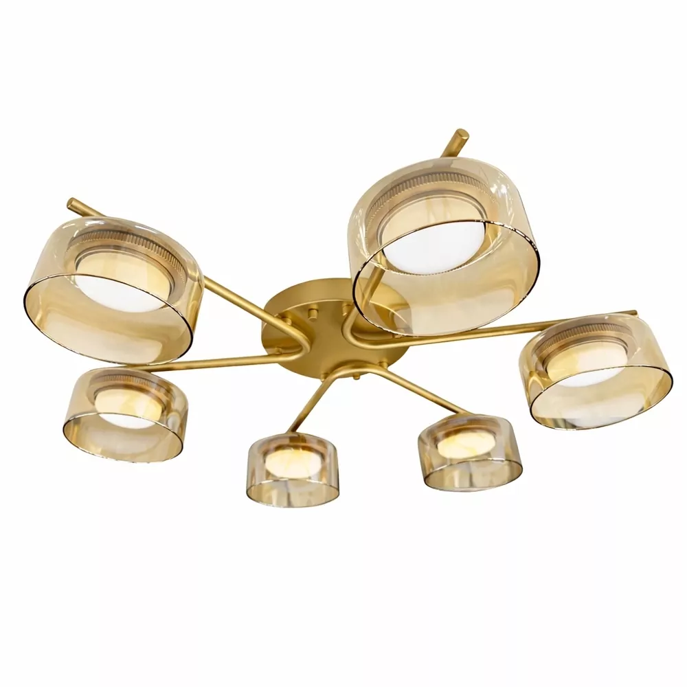 Люстра DUSHA MS228 - 6 x GX53. max.12W. 640х140mm, метал/скло, золото/бурштин, LIGHT SET