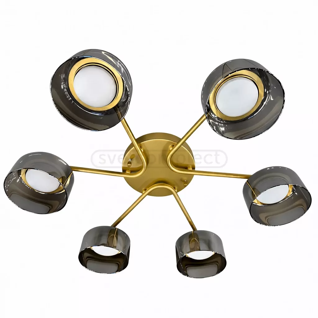 Люстра DUSHA MS228 - 6 x GX53. max.12W. 640х140mm, метал/скло, золото/димчатий, LIGHT SET