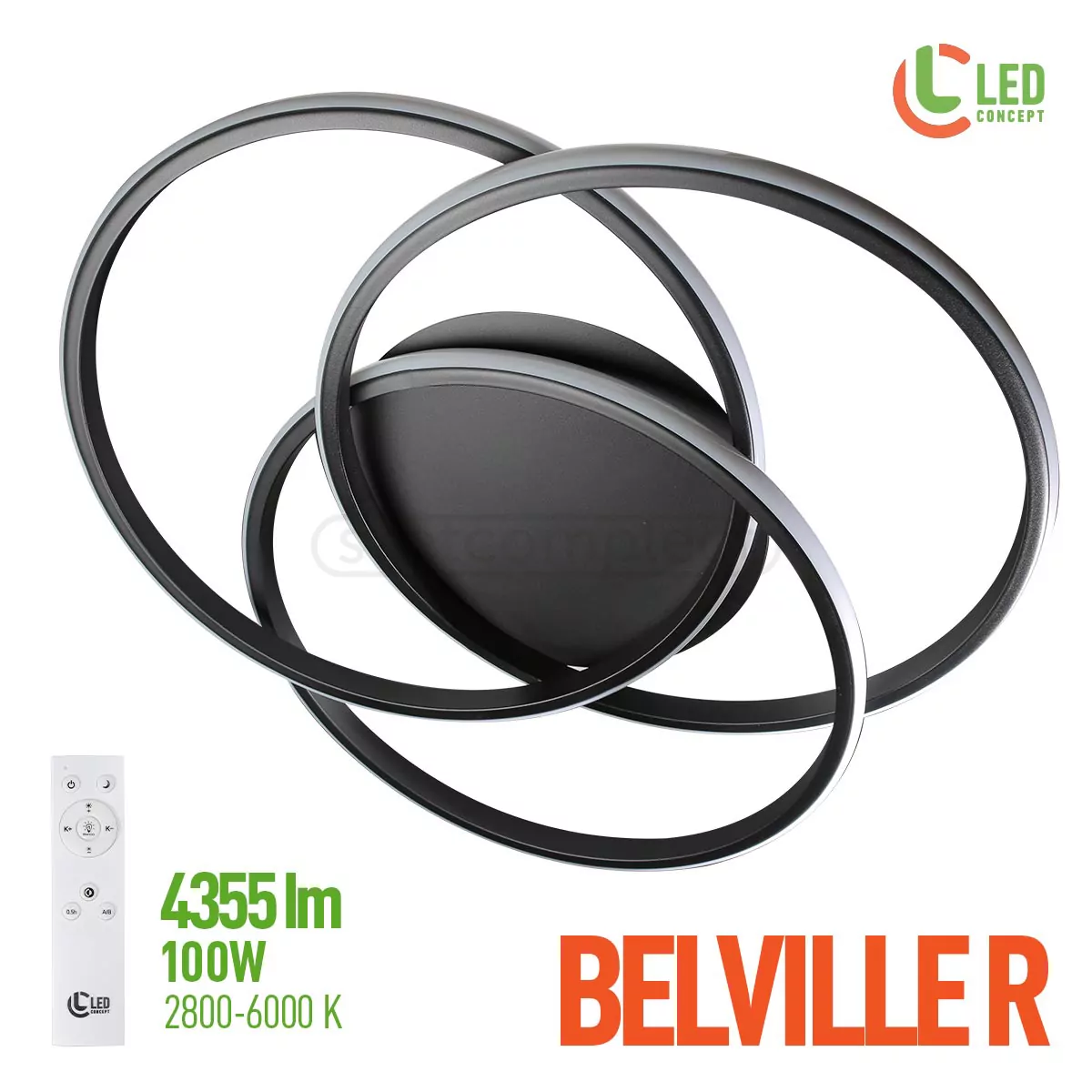 Світильник LED BELVILLE R 100W RC BK Led Concept Світильник LED BELVILLE R 100W RC BK Led Concept