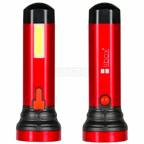 Фонарь LED LB0187  1W, акум.1500mAh, метал, красный, LIBOX 