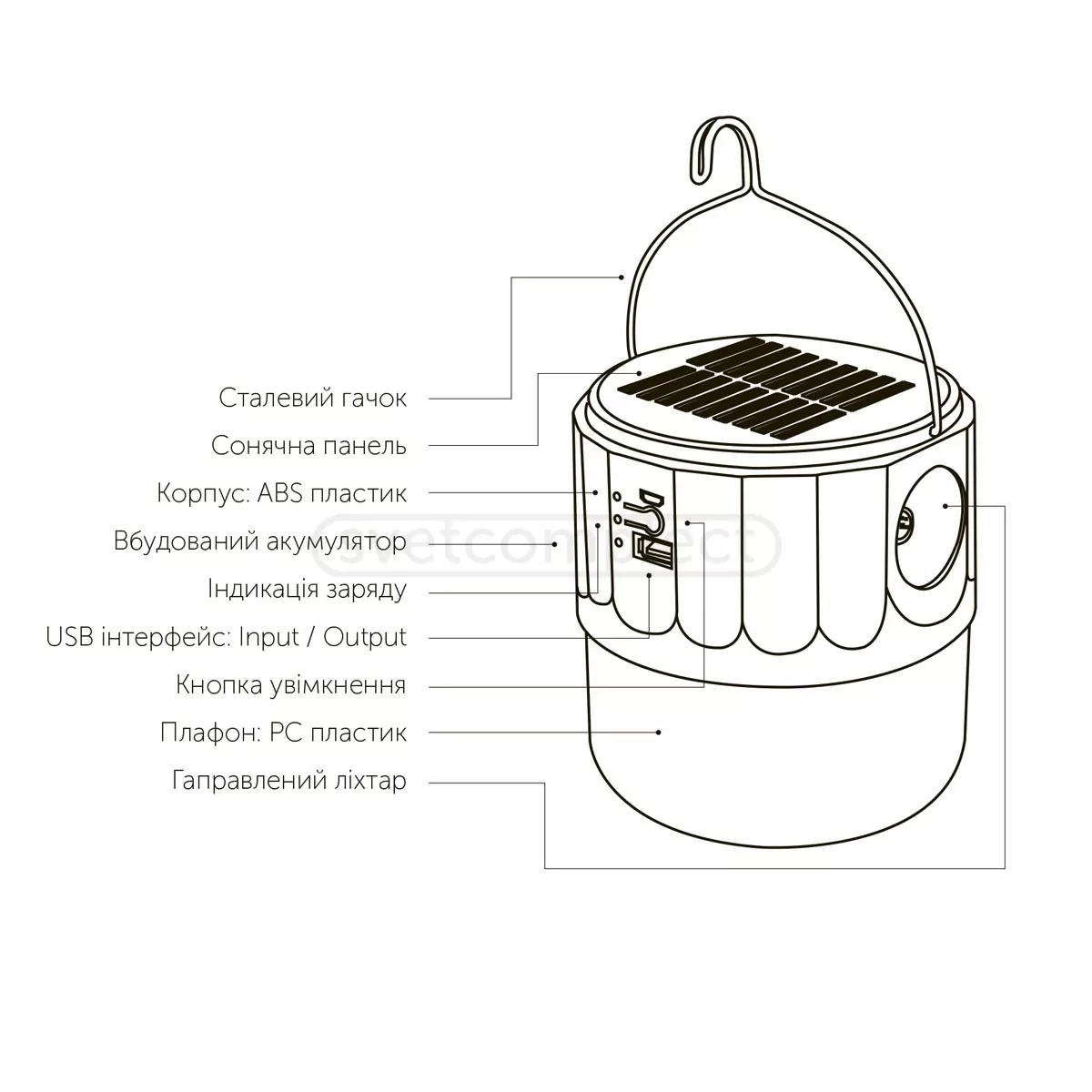 Ліхтар кемпінговий з гачком LED CONCEPT AP-PT100W Ліхтар кемпінговий з гачком LED CONCEPT AP-PT100W