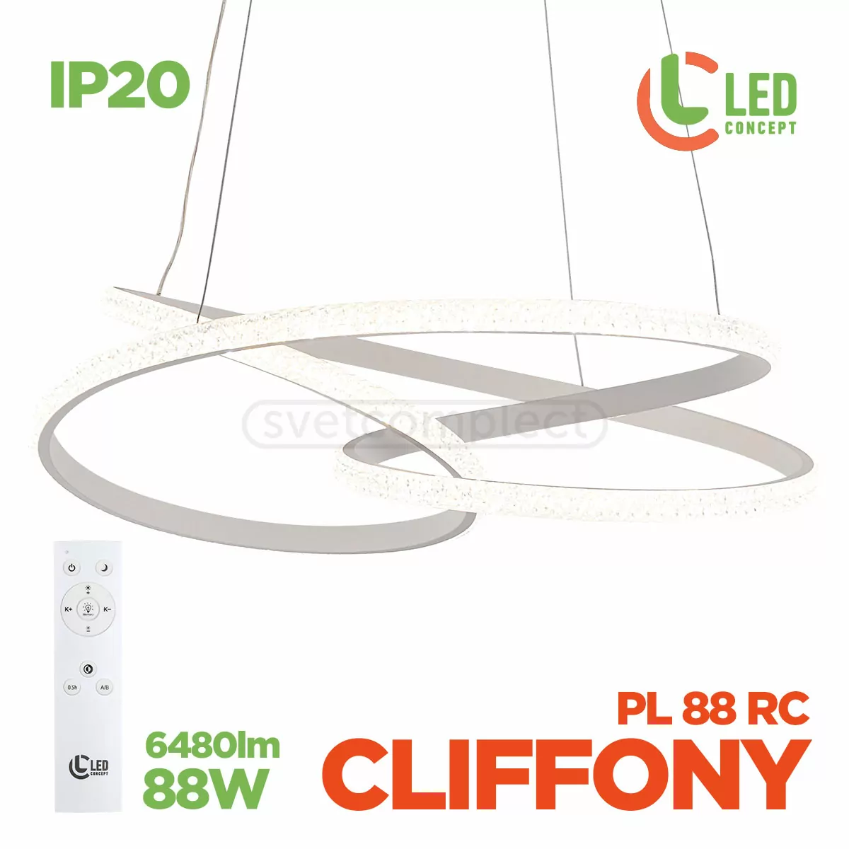 Світильник світлодіодний  LED CLIFFONY PL 88W RC WH LED CONCEPT Світильник світлодіодний  LED CLIFFONY PL 88W RC WH LED CONCEPT