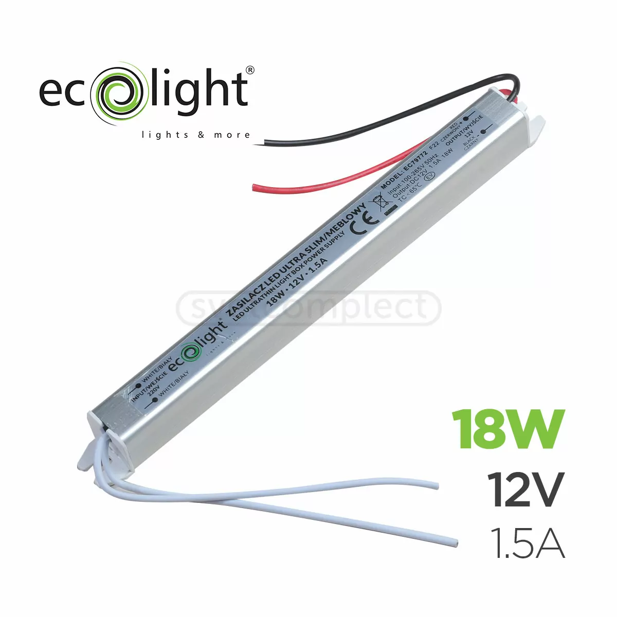 Перетворювач напруги Ultra Slim ECOLIGHT 12V 18W 1.5A IP20