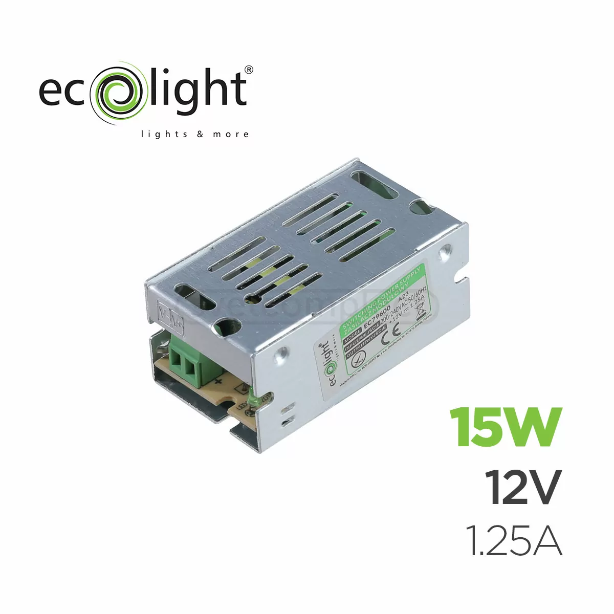Перетворювач напруги ECOLIGHT SLIM 15-12 12V 15W 1.25A IP20
