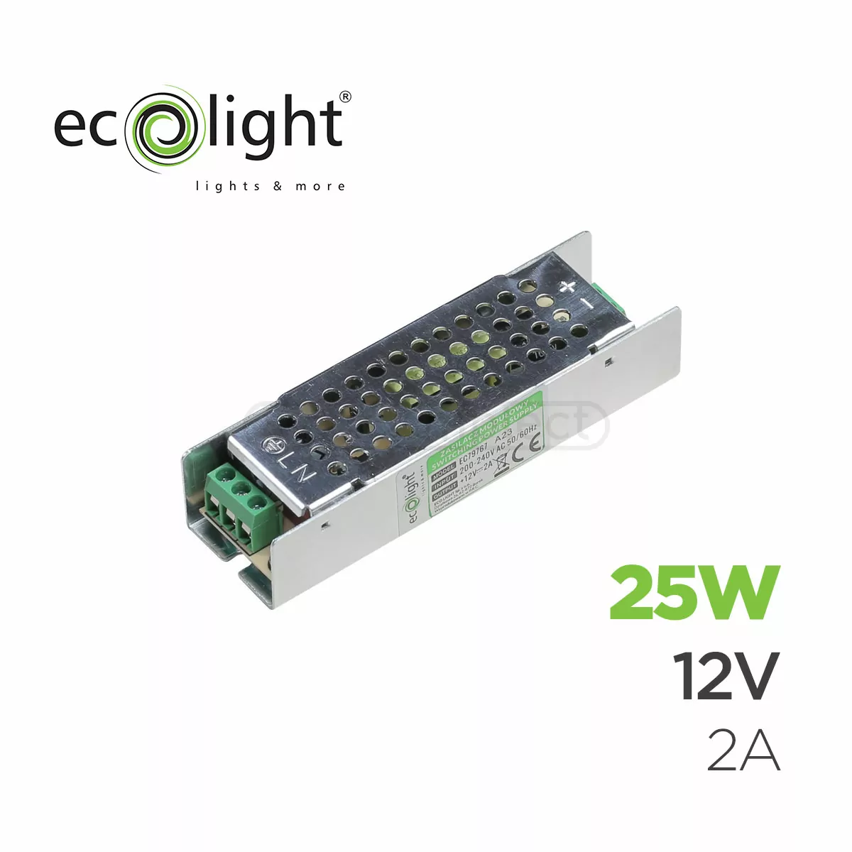 Перетворювач напруги ECOLIGHT SLIM 25-12 12V 25W 2.08A IP20
