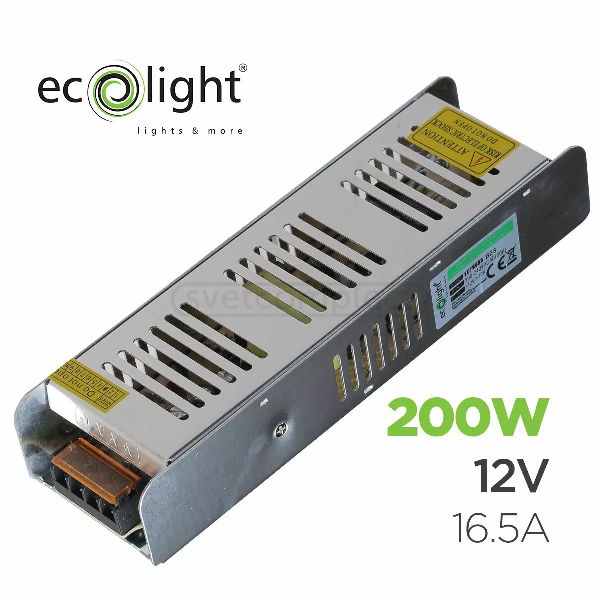 Перетворювач напруги ECOLIGHT SLIM 200-12 12V 200W 16.5A IP20