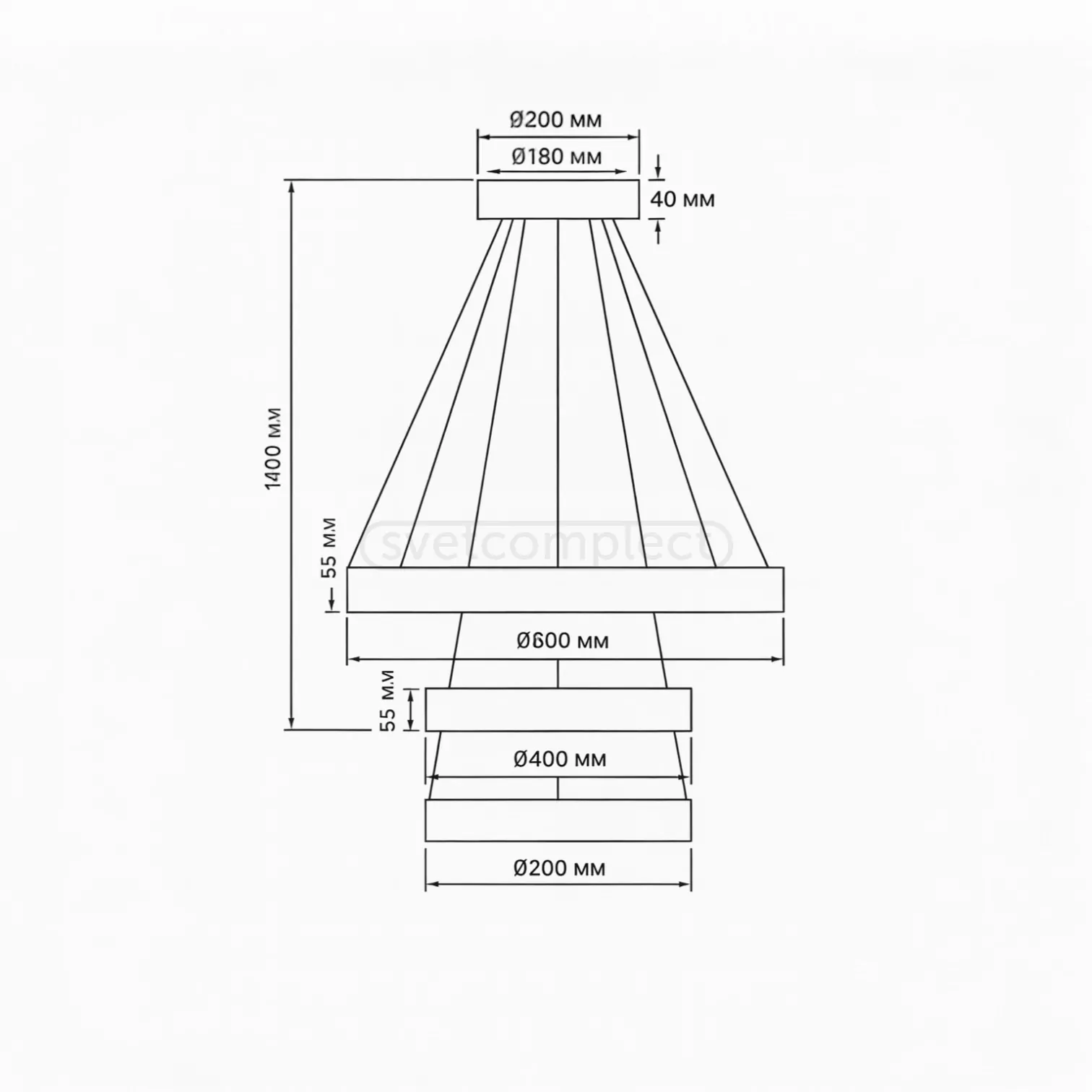 Світильник підвісний LEBIDKA 3PL-R 59W RC,5620Lm,3000-6500К,500х1400mm,мет.плас.чорн.LIGHT SET