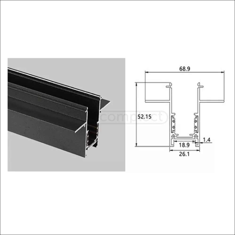 Шинопровод для трековых систем скрытого монтажа с дополнительным креплением DMR-1M G26 BK