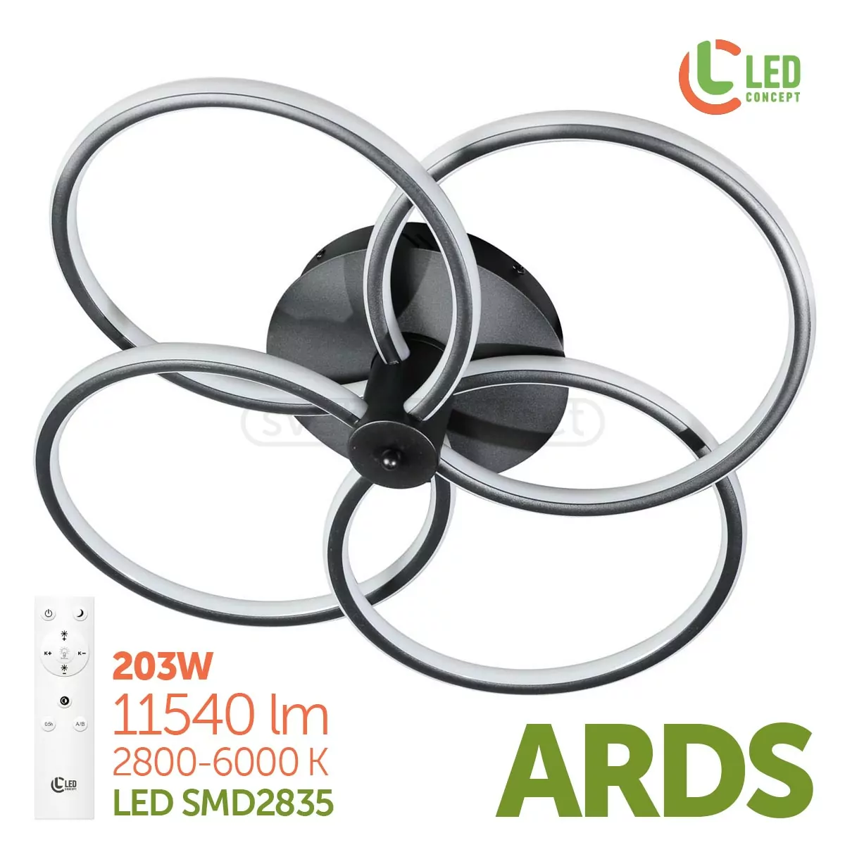 Світильник світлодіодний LED ARDS R 203W RC чорний LED CONCEPT