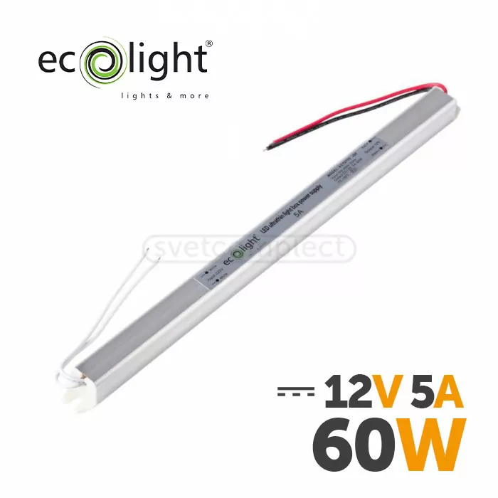 Перетворювач напруги ультратонкий ECOLIGHT 12V 60W 5A IP20 Перетворювач напруги ультратонкий ECOLIGHT 12V 60W 5A IP20