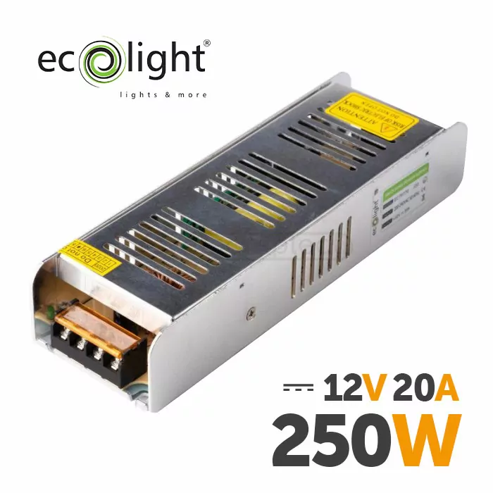 Преобразователь напряжения ECOLIGHT SLIM 250-12 12V 250W 20A IP20 Преобразователь напряжения ECOLIGHT SLIM 250-12 12V 250W 20A IP20