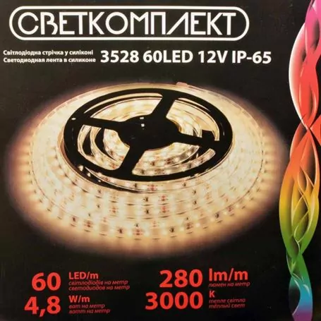 Стрічка діодна 3528, 60 діодів/м, IP-65, 12V, ww (колір теплий) Стрічка діодна 3528, 60 діодів/м, IP-65, 12V, ww (колір теплий)