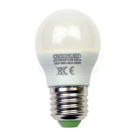 Лампа світлодіодна LED G45 E27 A 5W 3000К