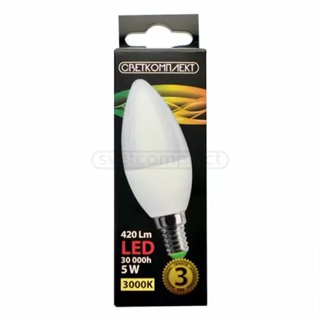 Лампа світлодіодна LED C37 E14 A 5W 3000К