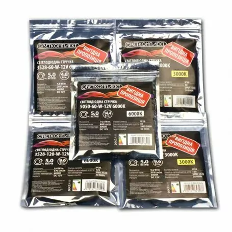 Стрічка свілодіодна 3528-120-W-12V 6000K, 9.6w/м,120LED/м, уп./5м