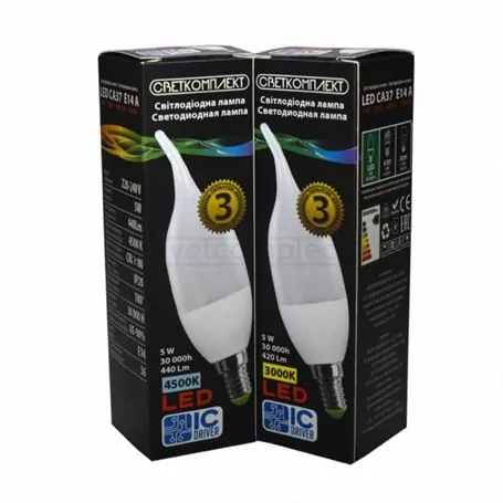 Лампа світлодіодна LED CA37 E14 A 5W 3000К Лампа світлодіодна LED CA37 E14 A 5W 3000К