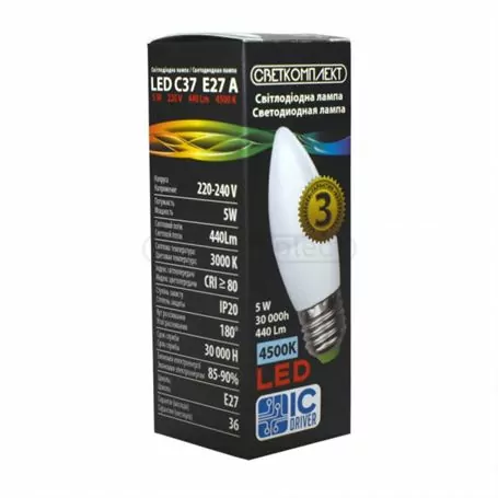 Лампа світлодіодна LED C37 E27 A 5W 4500К