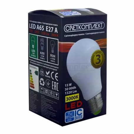 Лампа світлодіодна LED A65 E27 A 15W 3000К Лампа світлодіодна LED A65 E27 A 15W 3000К