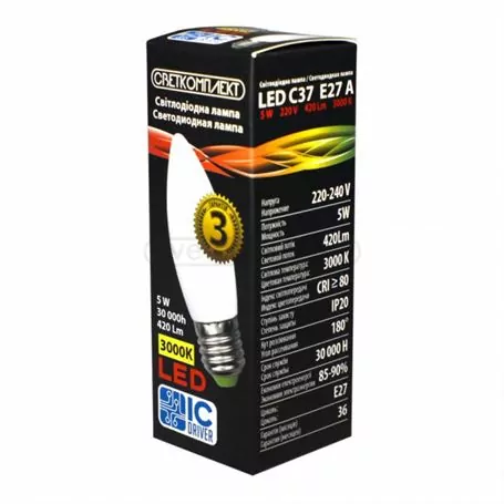 Лампа світлодіодна LED C37 E27 A 5W 3000К