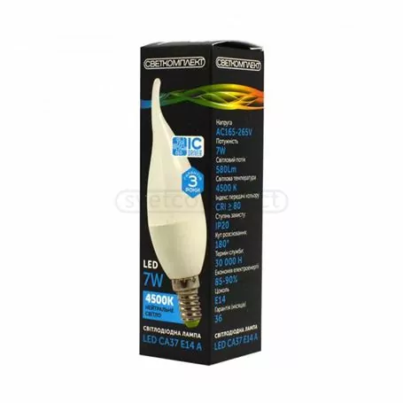 Лампа світлодіодна LED CA37 E14 A 4500K