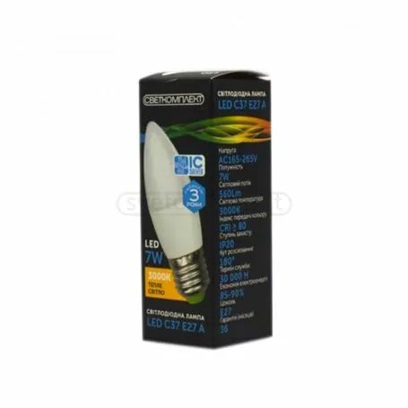 Лампа світлодіодна LED C37 E27 A 7W 3000K