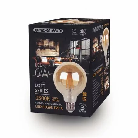 Лампа светодиодная LED FLG95 E27 A 2500K FR GOLD