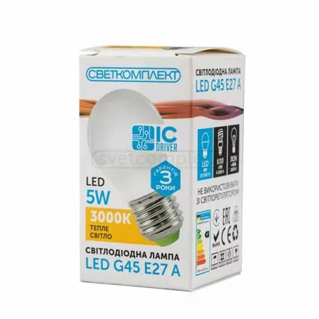 Лампа світлодіодна LED G45 E27 A 5W 3000K White  Box