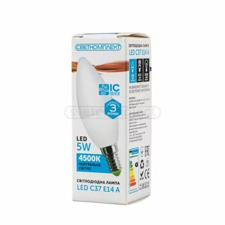Лампа світлодіодна LED C37 E14 A 5W 4500K White  Box Лампа світлодіодна LED C37 E14 A 5W 4500K White  Box