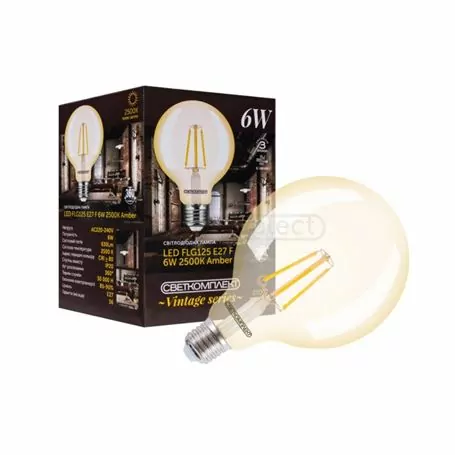 Лампа LED СВЕТКОМПЛЕКТ VINTAGE F FLG125 E27 6W 2500K GOLD FIL
