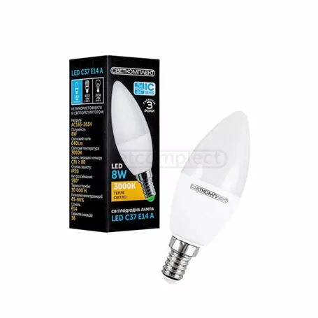 Лампа світлодіодна СВЕТКОМПЛЕКТ LED C37 E14 A 8W 3000K