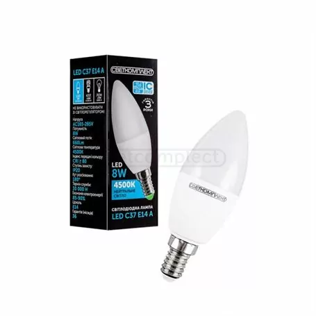 Лампа светодиодная СВЕТКОМПЛЕКТ LED C37 E14 A 8W 4500K
