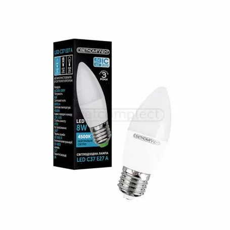 Лампа світлодіодна СВЕТКОМПЛЕКТ C37 E27 A 8W 4500K Лампа світлодіодна СВЕТКОМПЛЕКТ C37 E27 A 8W 4500K