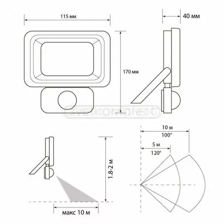 Прожектор светодиодный с датч. движения СВЕТКОМПЛЕКТ FL-MS 010 SMD 10W 6500K Черный